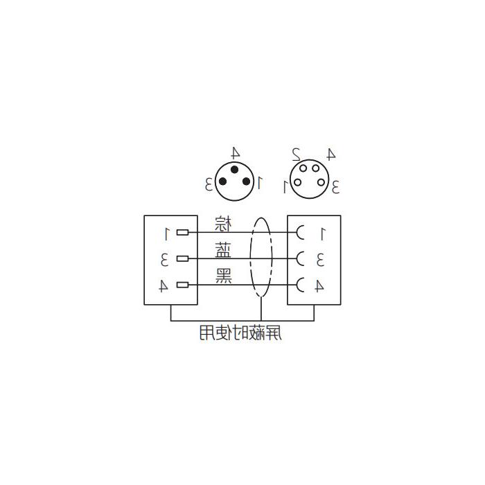 M8 3-PIN, female straight turn male straight, double end precast PUR flexible cable, black sheath, 63D101-XXX