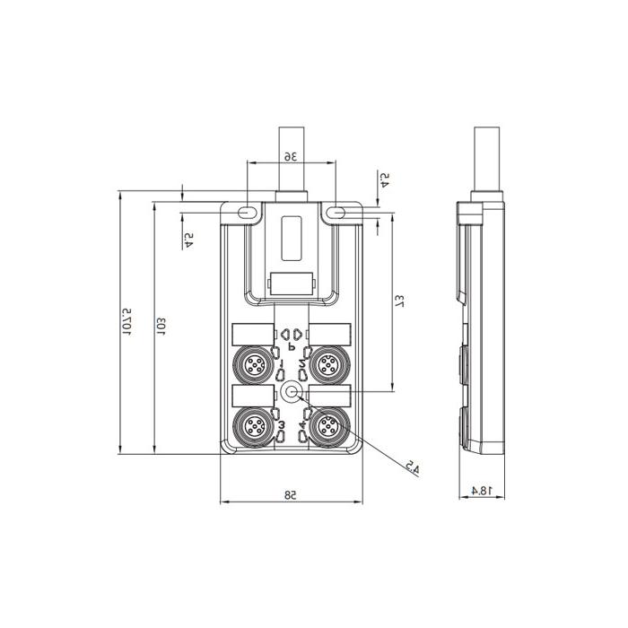 M12 junction box, single channel, PNP, 4-port all-in-one, LED, PVC non-flexible cable, grey sheathing, 24P421-XXX