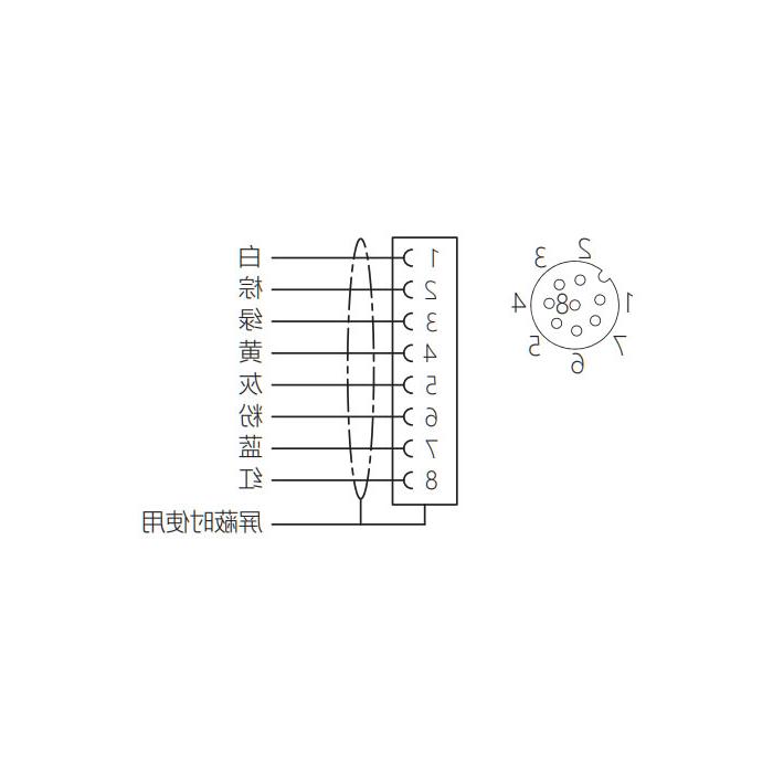 M12 8Pin, female 90°, single-end precast PUR flexible cable, black sheathed, 64S341-XXX